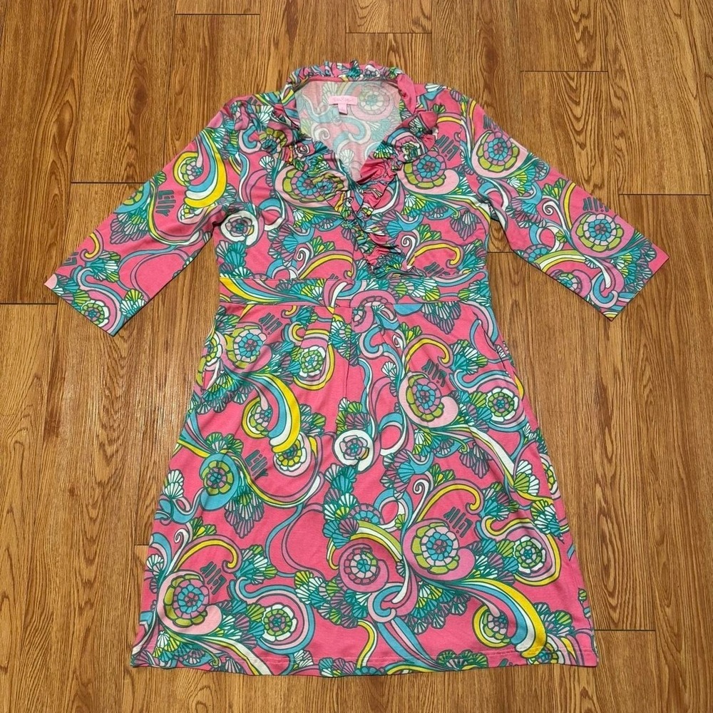 Lilly Pulitzer Women's Dress Silk Floral Paisley Knee Length Pink Size Large